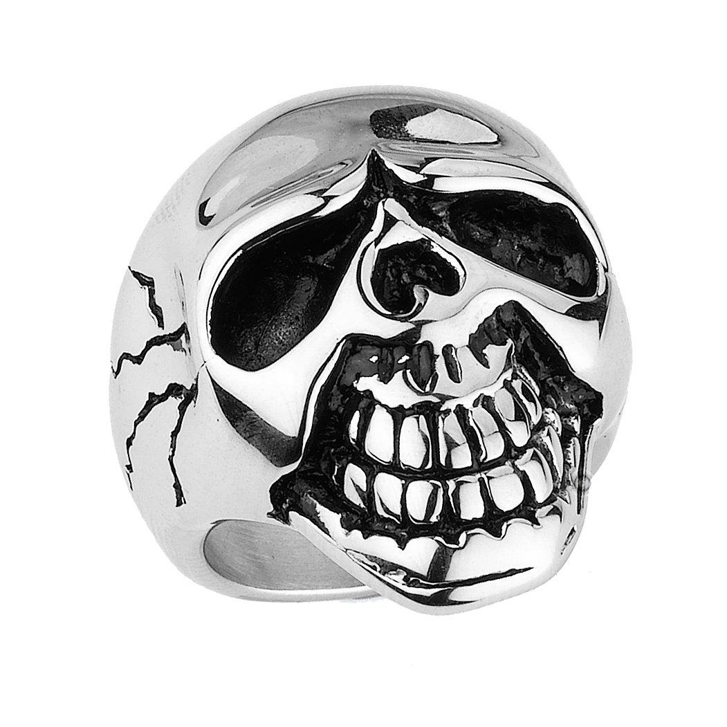 Stainless Steel 316L Men Smiling Skull Ring, Size 11 (SSR141)