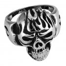 Stainless Steel 316L Ladies Skull ring with Flames, size 9 (SSR164)