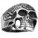 Stainless Steel 316LSkull Ring with a Flower in the head, size 13 (SSR168)