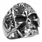 Stainless Steel 316L Skull Ring w/ flames on head and Dragons Size 12 (SSR174)