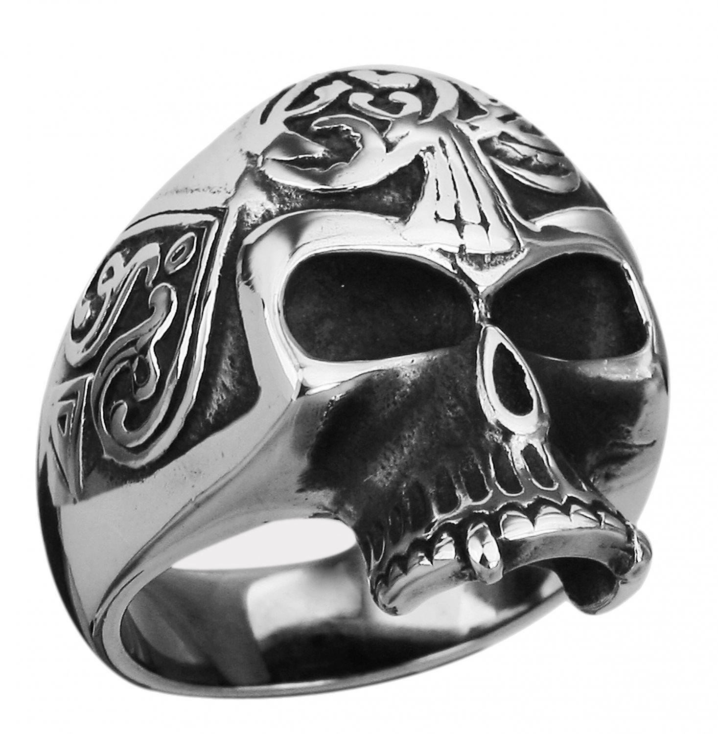 Stainless Steel 316L Jawless Skull Ring w/ long pointy fangs Size 12 ...