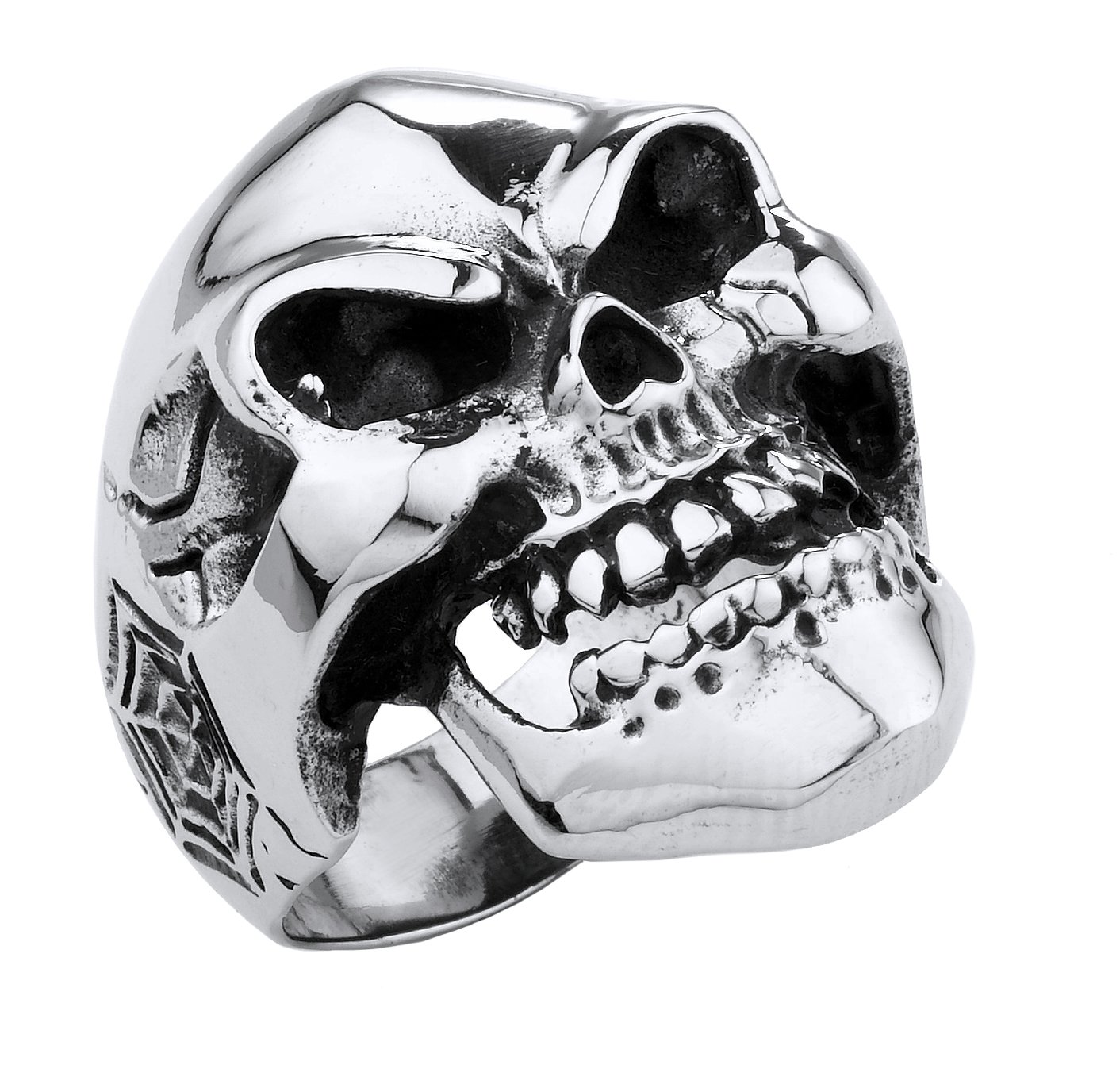 Stainless Steel 316L Smiling Evil eyes Skull Ring, size 11 (SSR192)