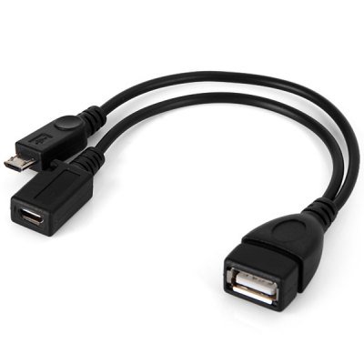 2 in 1 Male Micro 5Pin + Female Micro 5Pin to USB OTG Short Cable (114145101)