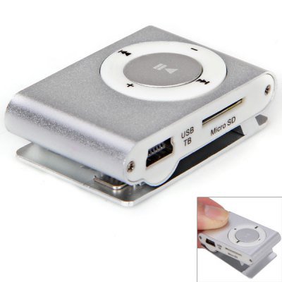 Silver MP3 Player 3.5mm Audio Jack with Back Clip and Micro SD Card Slot(EA0003205)