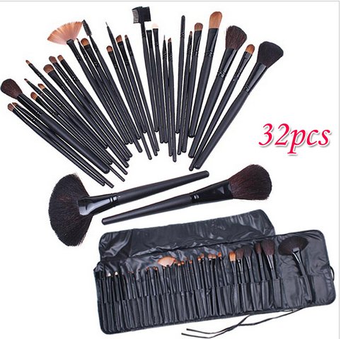 32 PCS Cosmetic Make up Brush Kit Wool Makeup Brushes Tools Set with Black Leather Bag( TOM-H4456)
