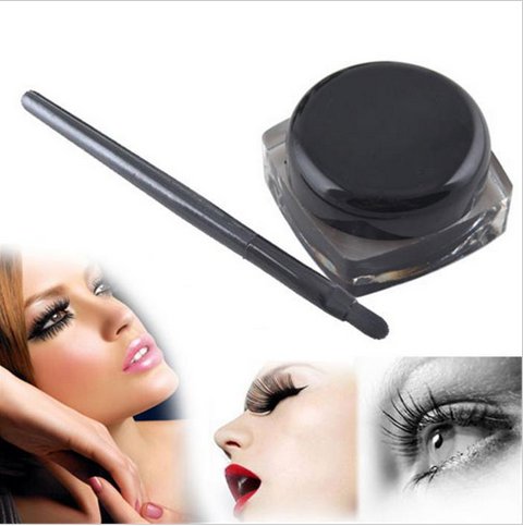 Black Waterproof Eye Liner Eyeliner Gel Makeup Cosmetic + Brush(BIC)
