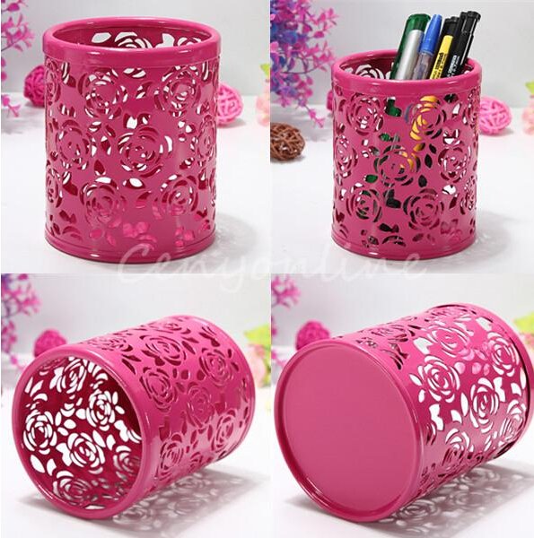 Red Cylinder Pencil Pen Pot Holder Container Organizer