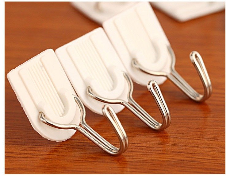 6 Pcs Adhesive Plastic Hook MAX 1.5Kg White Family Wall Hanger