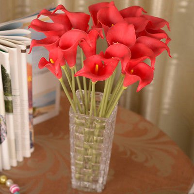 12 Pcs Red Calla Lily Artificial Bouquet Fake Silk Flowers ( 381050731191)