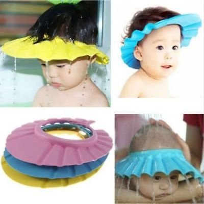 1 Blue Adjustable Baby Kids Shampoo Bath Bathing Shower Cap Hat Wash Hair Shield DB