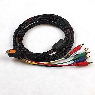 HDMI to 5 RCA AV Audio Video Component Cable Wire 1.5m 5Ft M/M Gold(400611165975)