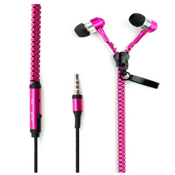 Pink Stereo 3.5mm Jack Earbuds Earphones with Mic Zipper Earphone(141243021130)