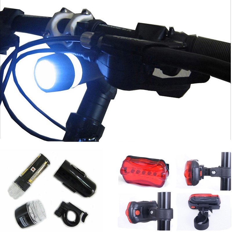 Waterproof 5 LED Lamp Bicycle Bike Front Head Light + Rear Safety Flashlight