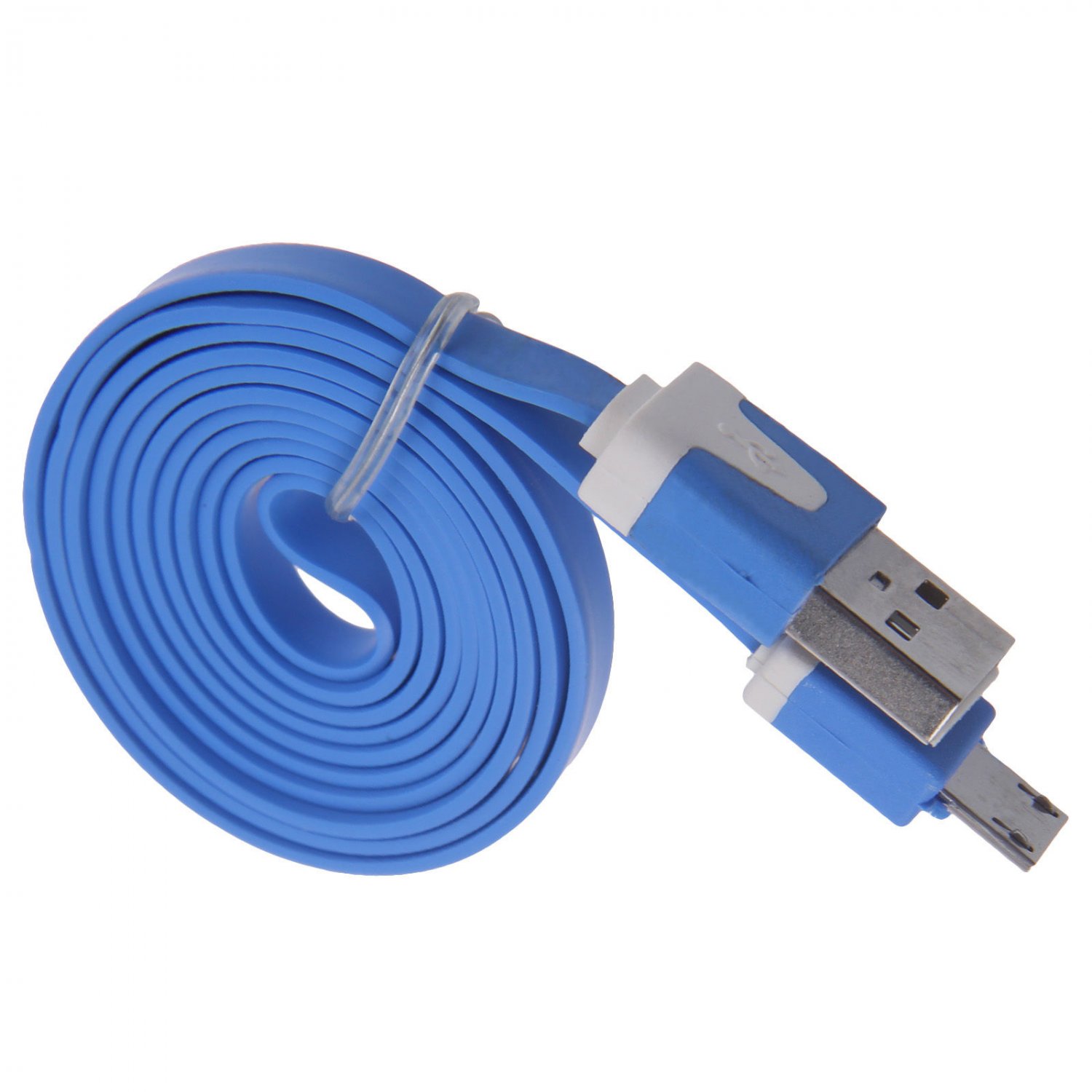 2M Blue Flat Noodle Micro USB Charger Sync Data Cable for Android Phones