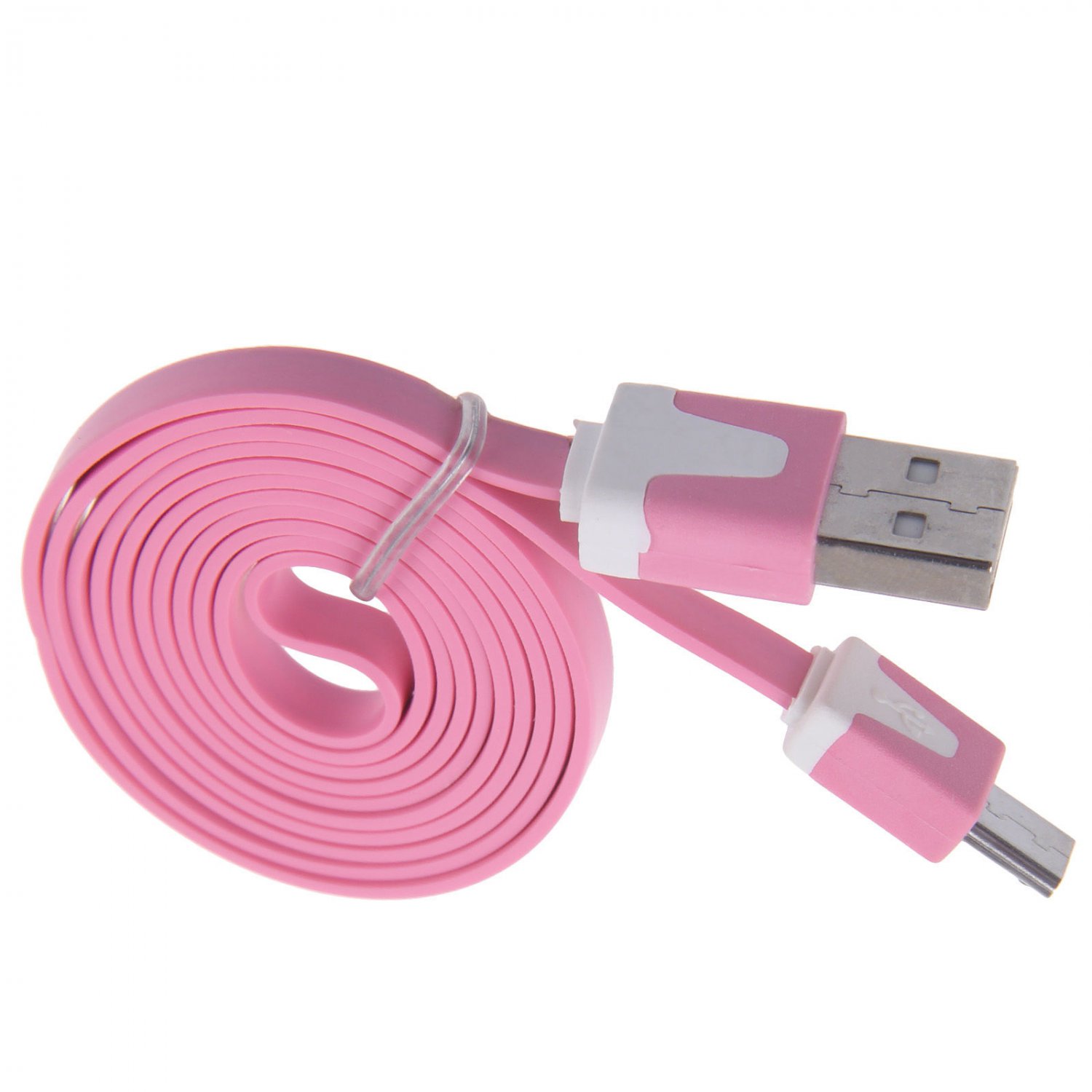 2M Pink Flat Noodle Micro USB Charger Sync Data Cable for Android Phones