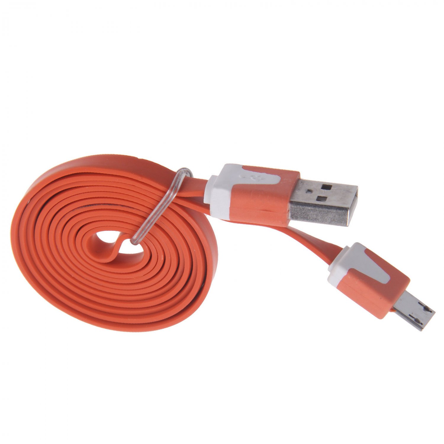 1M Orange Flat Noodle Micro USB Charger Sync Data Cable for Android Phones