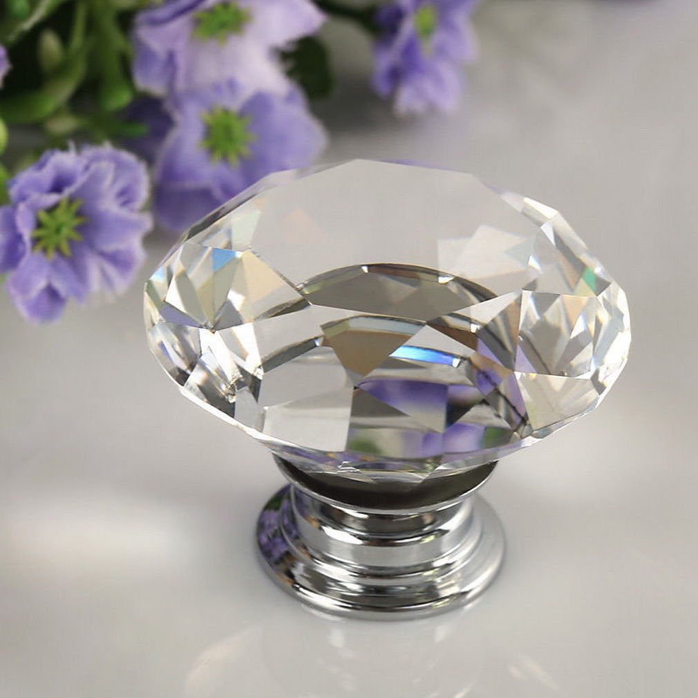 2 Pcs 30mm Diamond Clear Crystal Glass Door Pull Drawer Knob Handle Cabinet Furniture DB