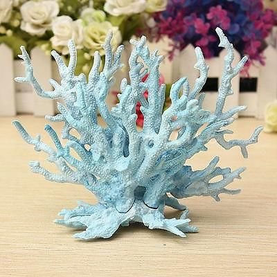 1 x Light Blue Plastic Vivid Coral Fish Tank Aquarium Plant Ornament Decoration db