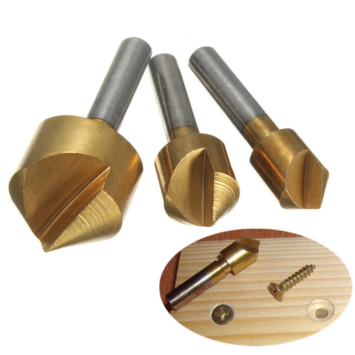 90° Countersink & Deburring Bits Hand Tool Set Electric Drill 3/8'' 1/2'' 3/4'' db
