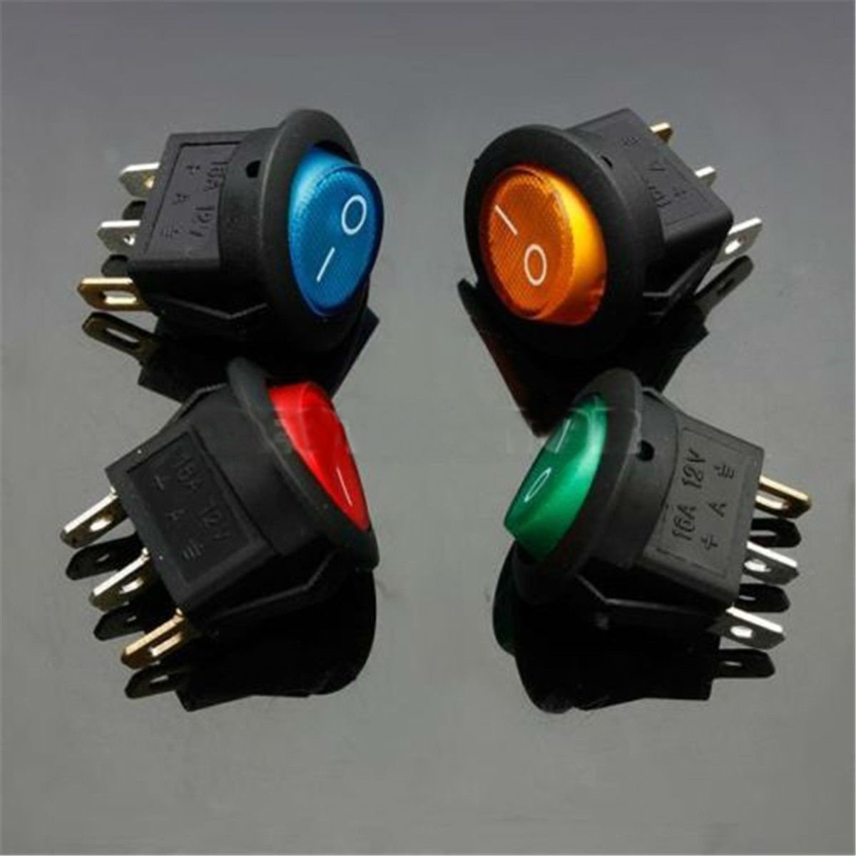 4PCS 12V 16A ON/OFF LED DOT ROUND ROCKER SPST TOGGLE SWITCH CAR AUTO BOAT LIGHT db