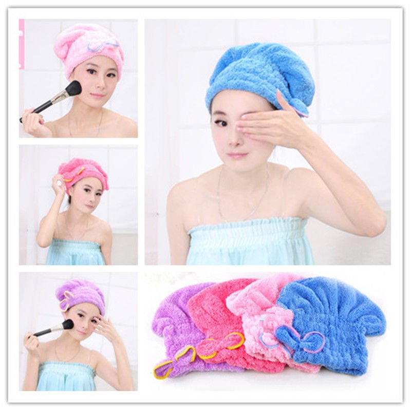 Bowknot Stylish Hair Dry Hat Cap Quick Drying Lady's Shower Bath Tool Soft Blue Color One Pcs