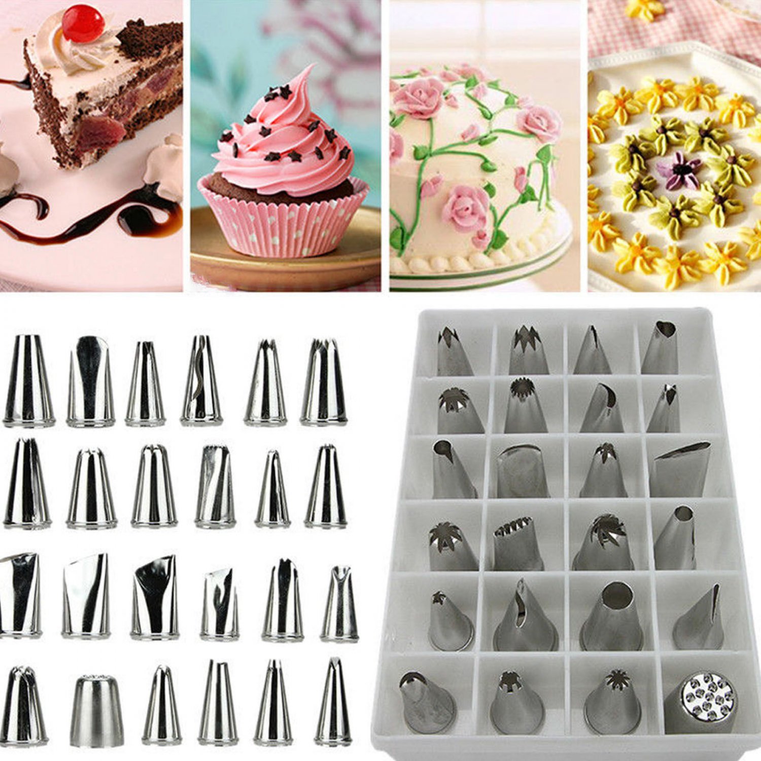 24 Pcs Icing Piping Nozzles Pastry Tips Cake Sugarcraft Decorating Tool Set db
