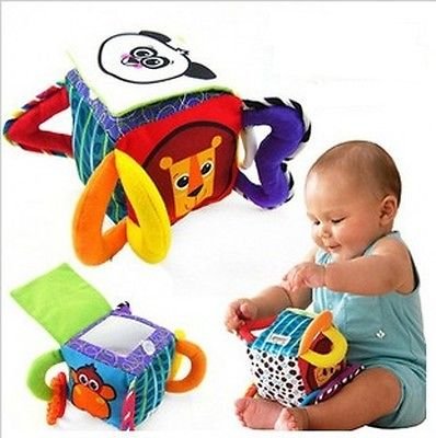 Infant Baby Toddler Kid Panda Cube Peekaboo Mirror Soft Plush Rattle Block Toy db