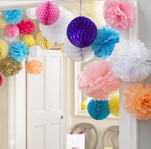 2 Pcs Sky Blue 10'' Wedding Party Home Birthday Tissue Paper Pom Poms Flower Balls Décor db