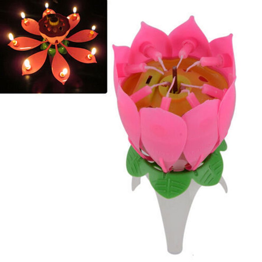 Musical Rotating Lotus Flower Candle For Birthday Party db