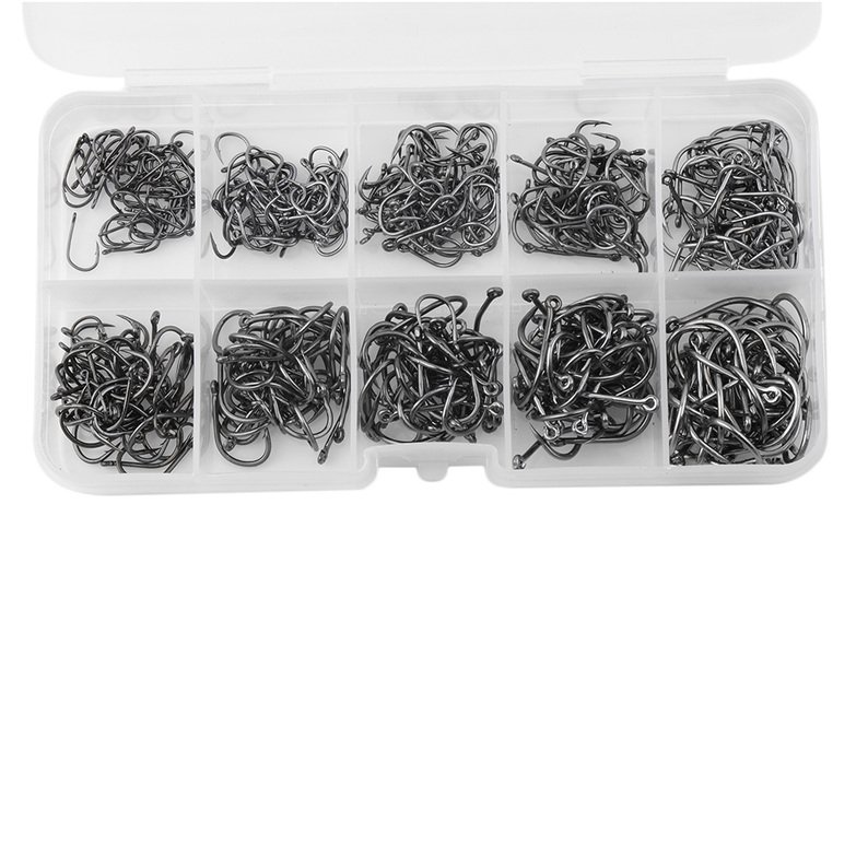 500pcs 10 Sizes 3# - 12# Black Silver Fish Fishing Sharpened Hooks With Box db