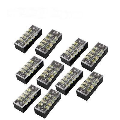 10 Pcs Dual Row 4 Position Screw Terminal Block Strip 600V 15A with Cover db