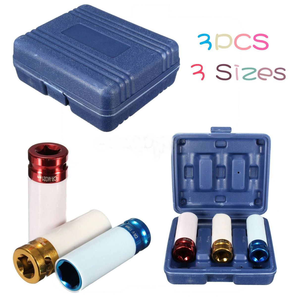 3Pcs Alloy Thin Wall Wheel Nut Deep Impact Socket Drive Set db