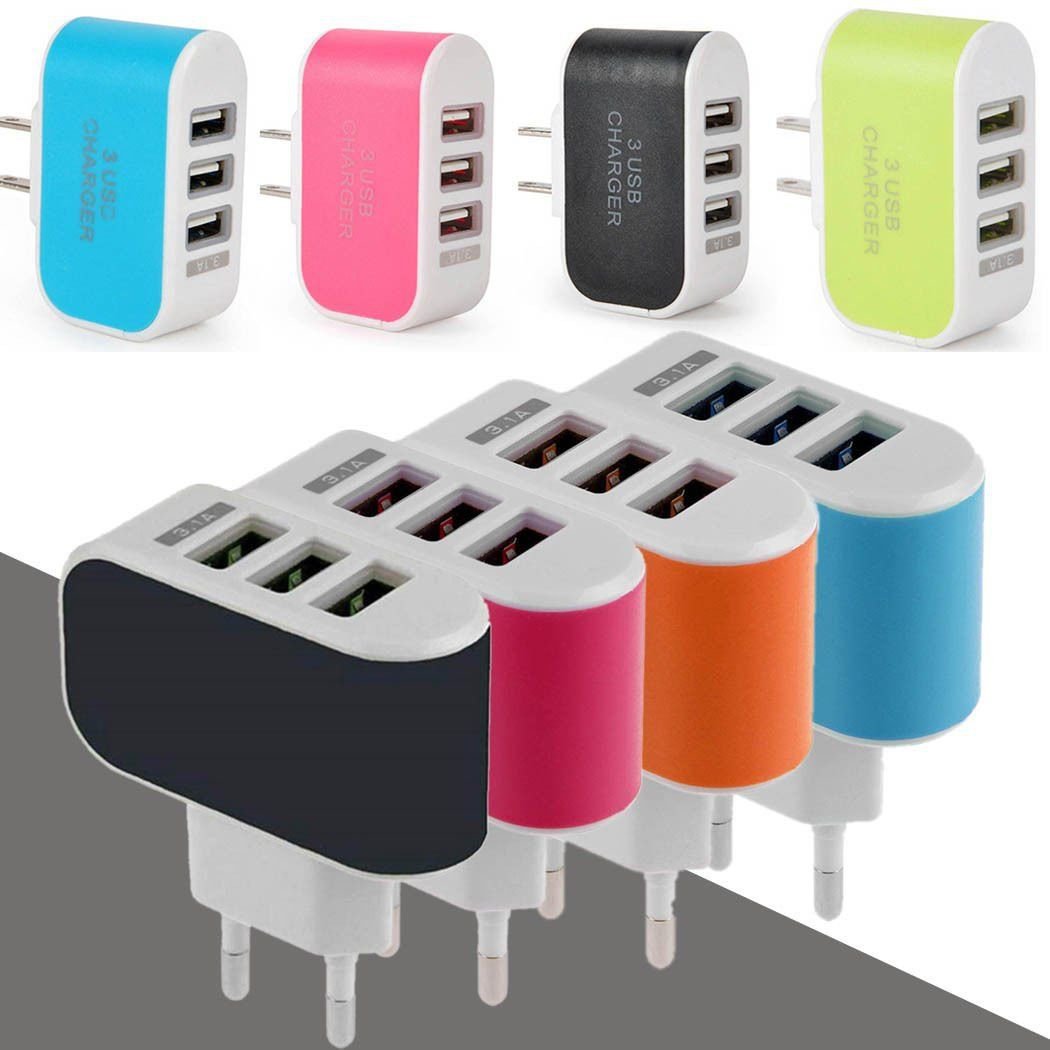 Universal 3.1A Triple USB 3 Port Wall Home Travel AC Charger Adapter For US 1 Pcs