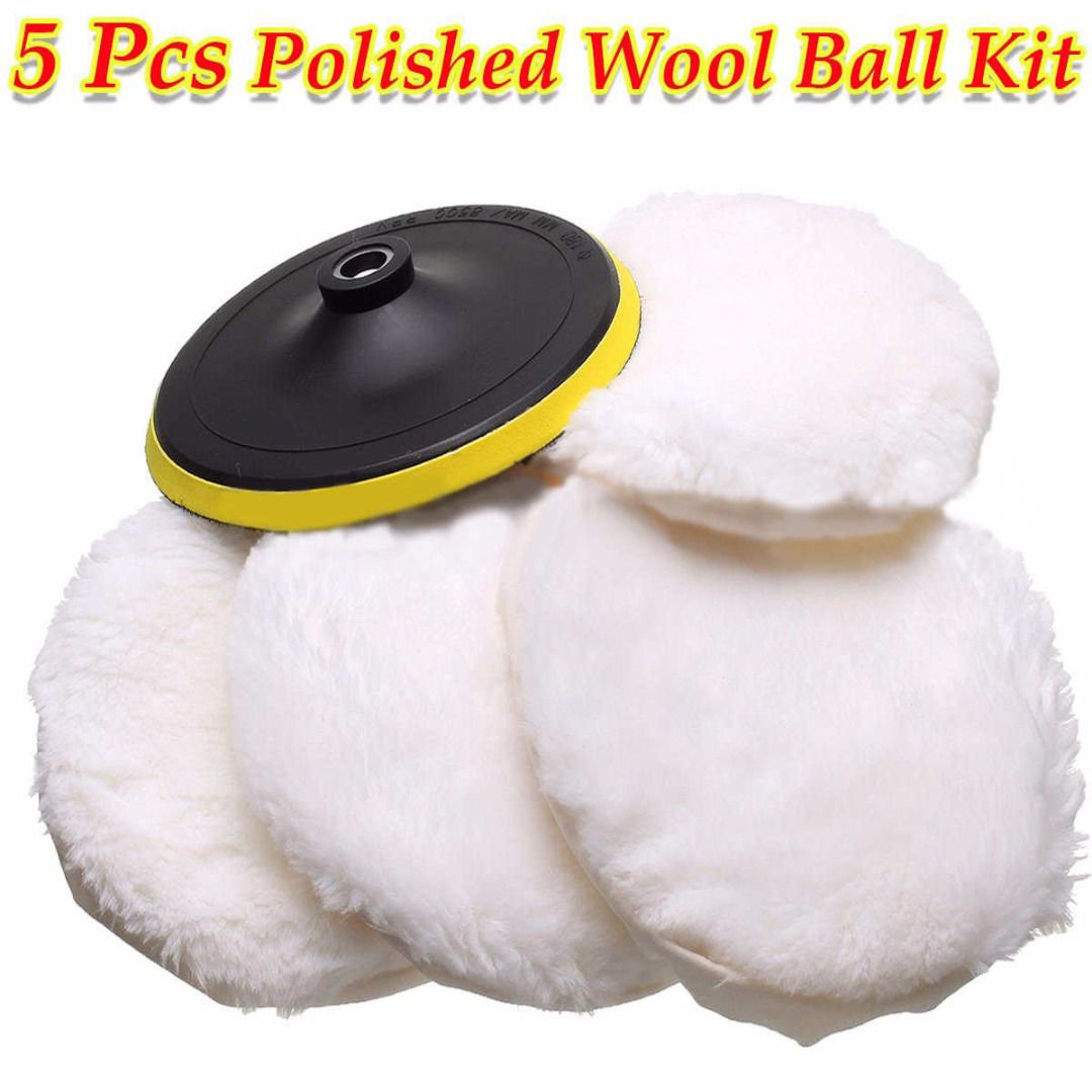 5Pcs 7'' Polisher/Buffer kit Soft Wool Bonnet Pad Hook Loop Heavy Cut Pad White db