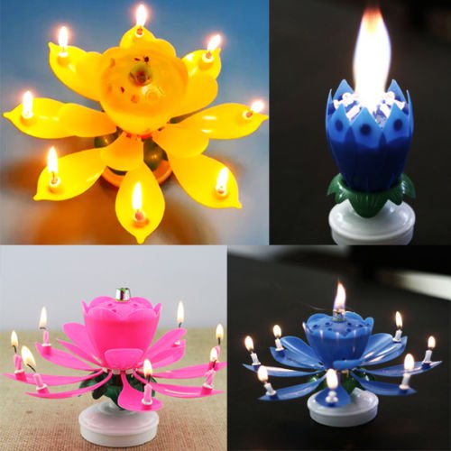 Singing Music Musical Birthday Candles Lotus Flower Sparkler Cake Party Gift db
