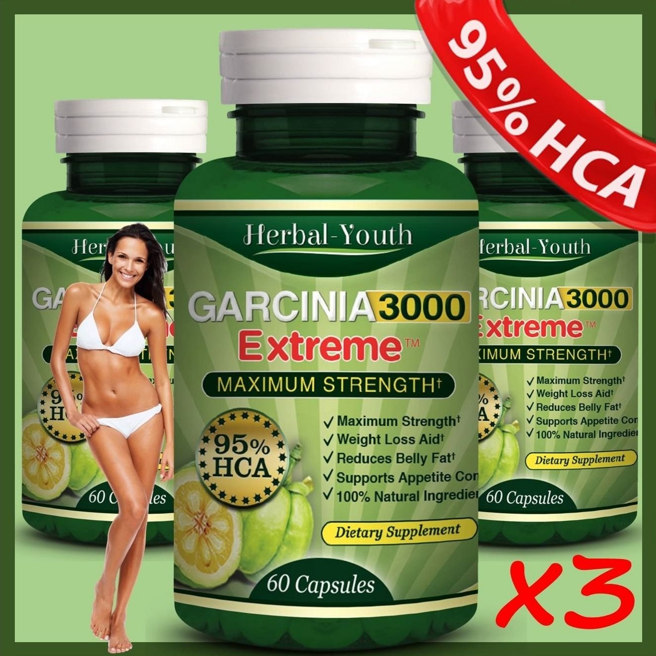 3 x BOTTLES 180 Slimming Pills 3000mg GARCINIA CAMBOGIA HCA 95% Weight Loss Diet gn