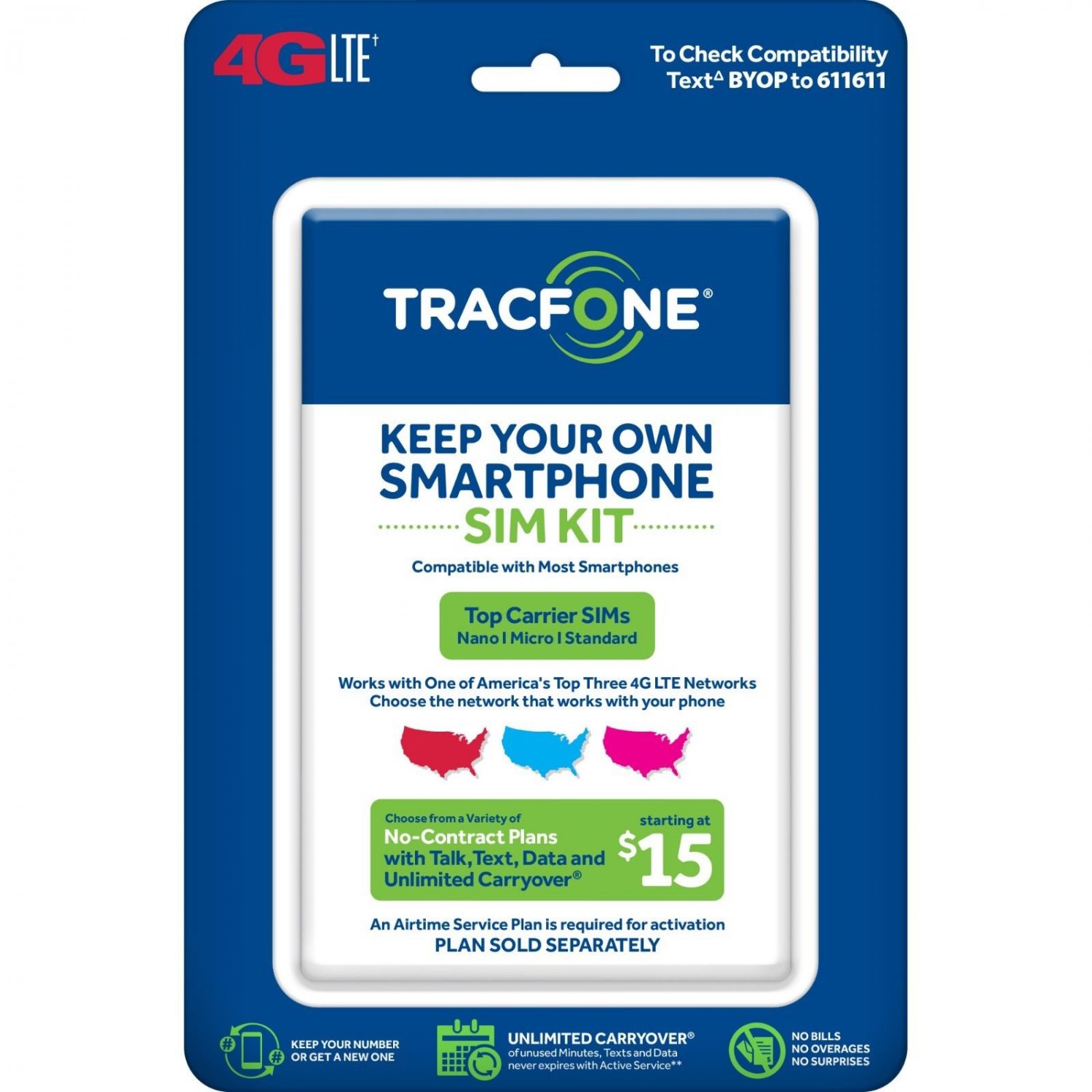 2 x Tracfone Keep Your Own Phone 3-in-1 Prepaid SIM Card Kit ..