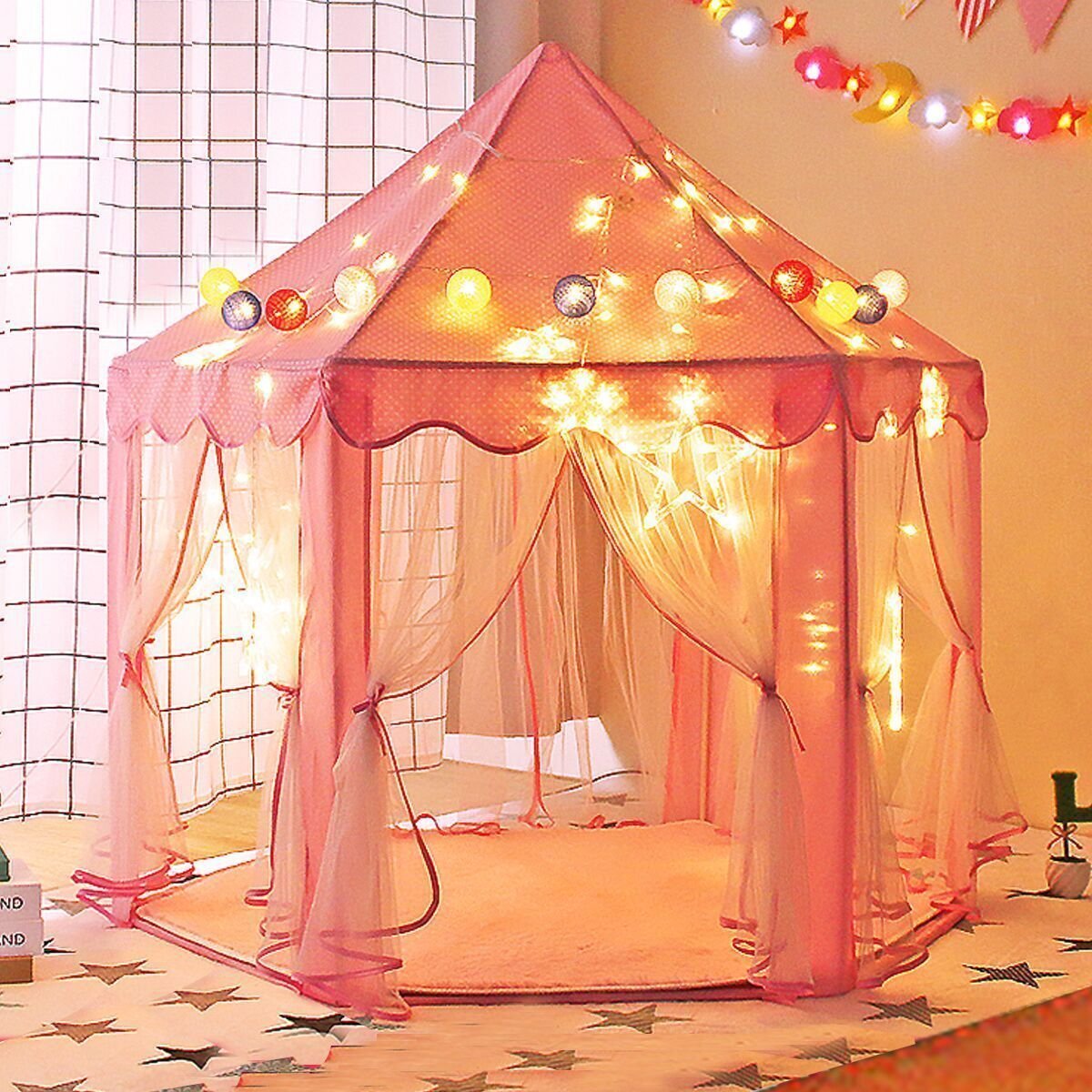 Princess Castle Play House Children Fun Netting Outdoor Kids Play Tent PINK