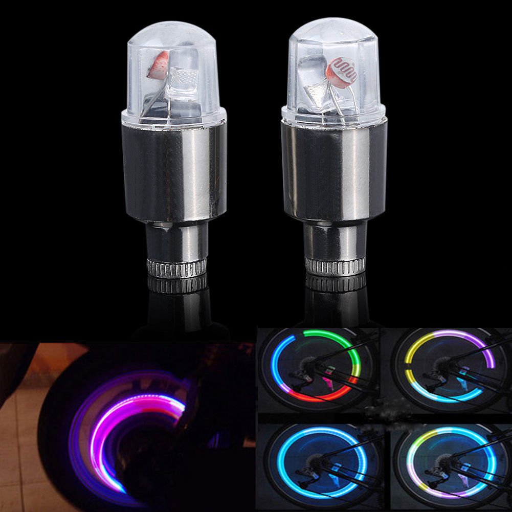 2 Neon LED Lamp Flash Tyre Wheel Valve Cap Light For Car Bike Bicycle Motorcycle