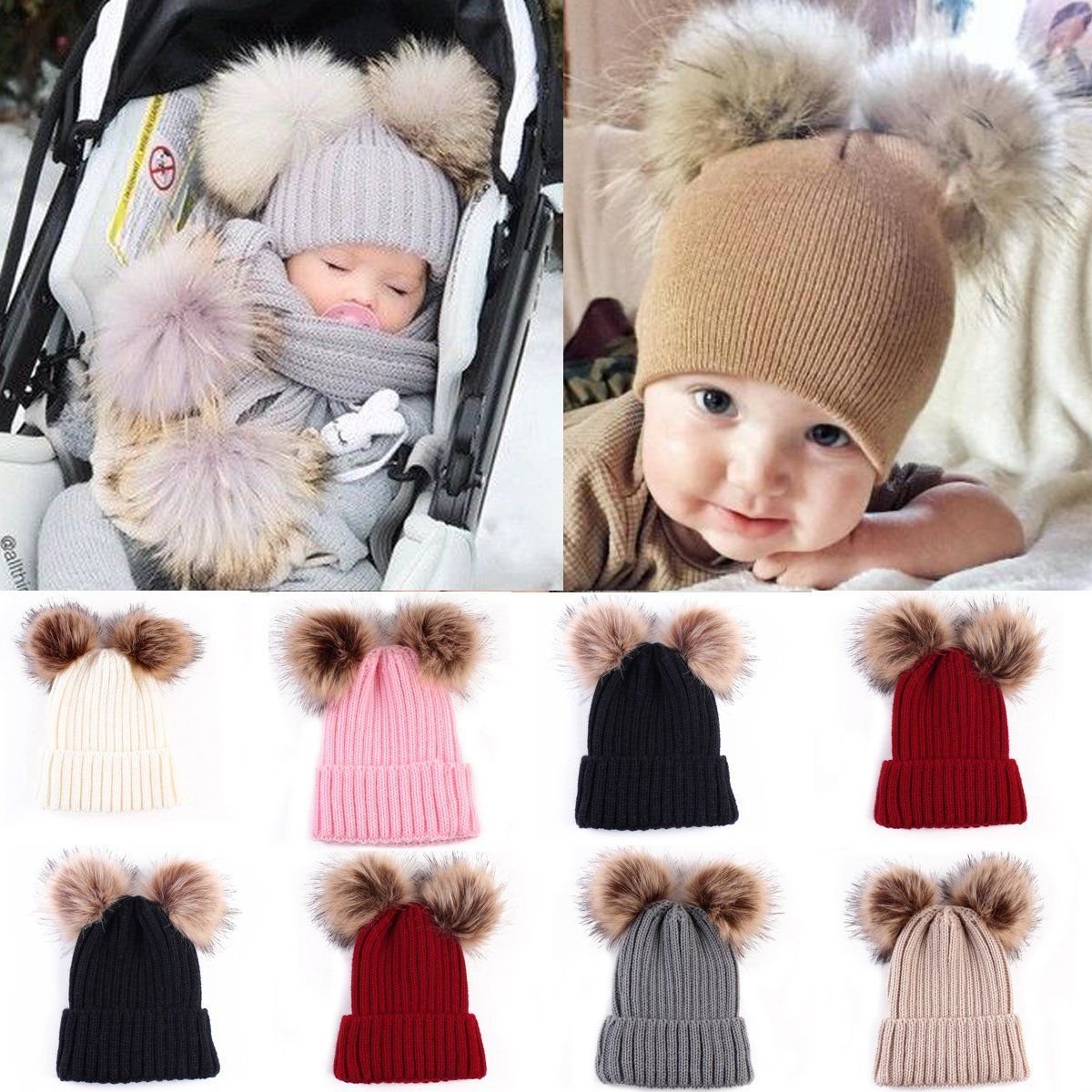 1 x Baby Toddler Girls Boys Infant Warm Winter Knit Beanie Hat Crochet Ski Ball Cap new