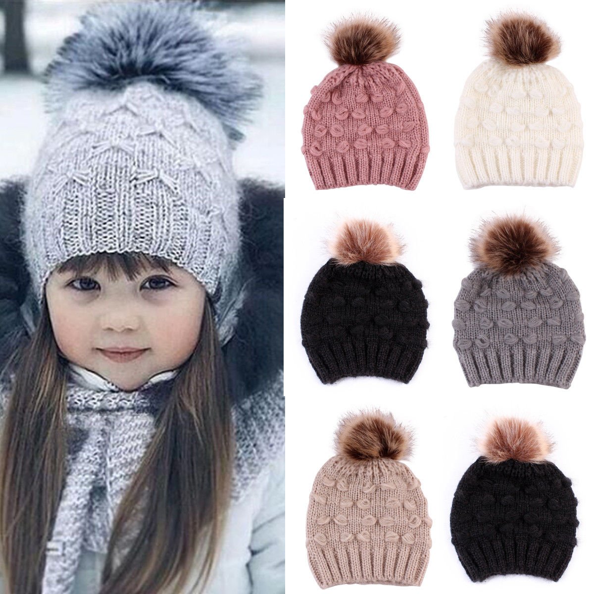 1 x Cute Toddler Kids Girl&Boy Baby Infant Winter Warm Crochet Knit Hat Beanie Cap new