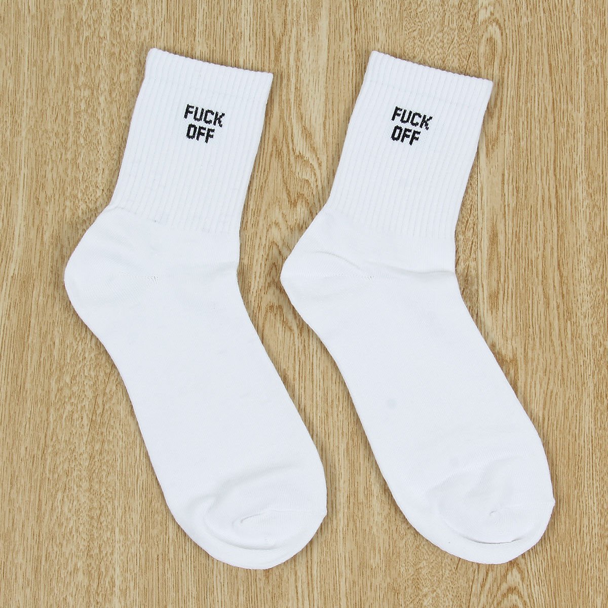 Fashion Men Women ( FUCK OFF ) Print Funny Casual Sport White Black Skateboard Socks