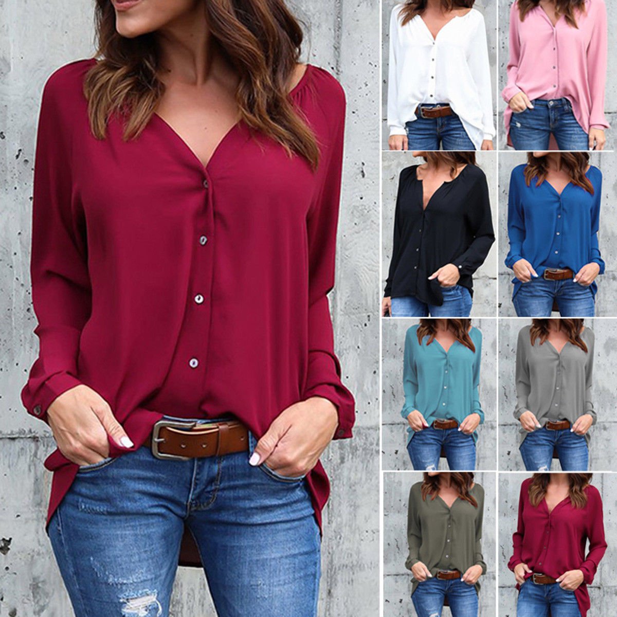 Fashion Womens Long Sleeve Loose Blouse Casual Shirt Summer Chiffon Tops T-Shirt New