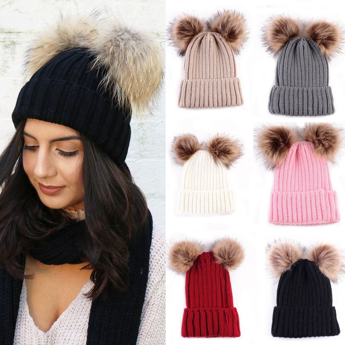 Braided Crochet Wool Knit Beanie Beret Ski Ball Cap Baggy Womens Winter Warm Hat new