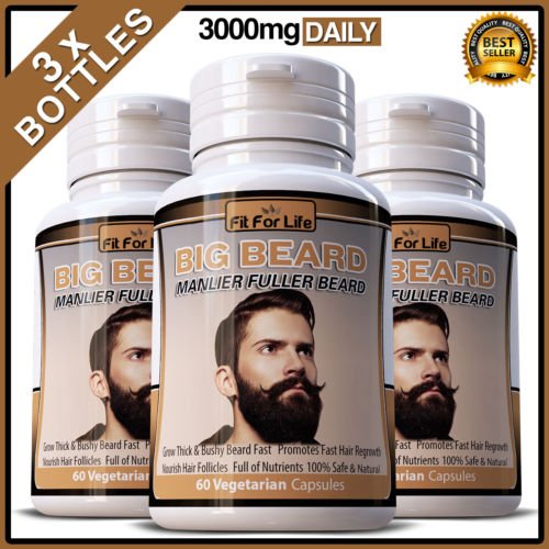 3 BIG BEARD FAST GROW FACIAL HAIR MUSTACHE CAPSULES GROWTH PILL HERBAL VITAMINS ZZ