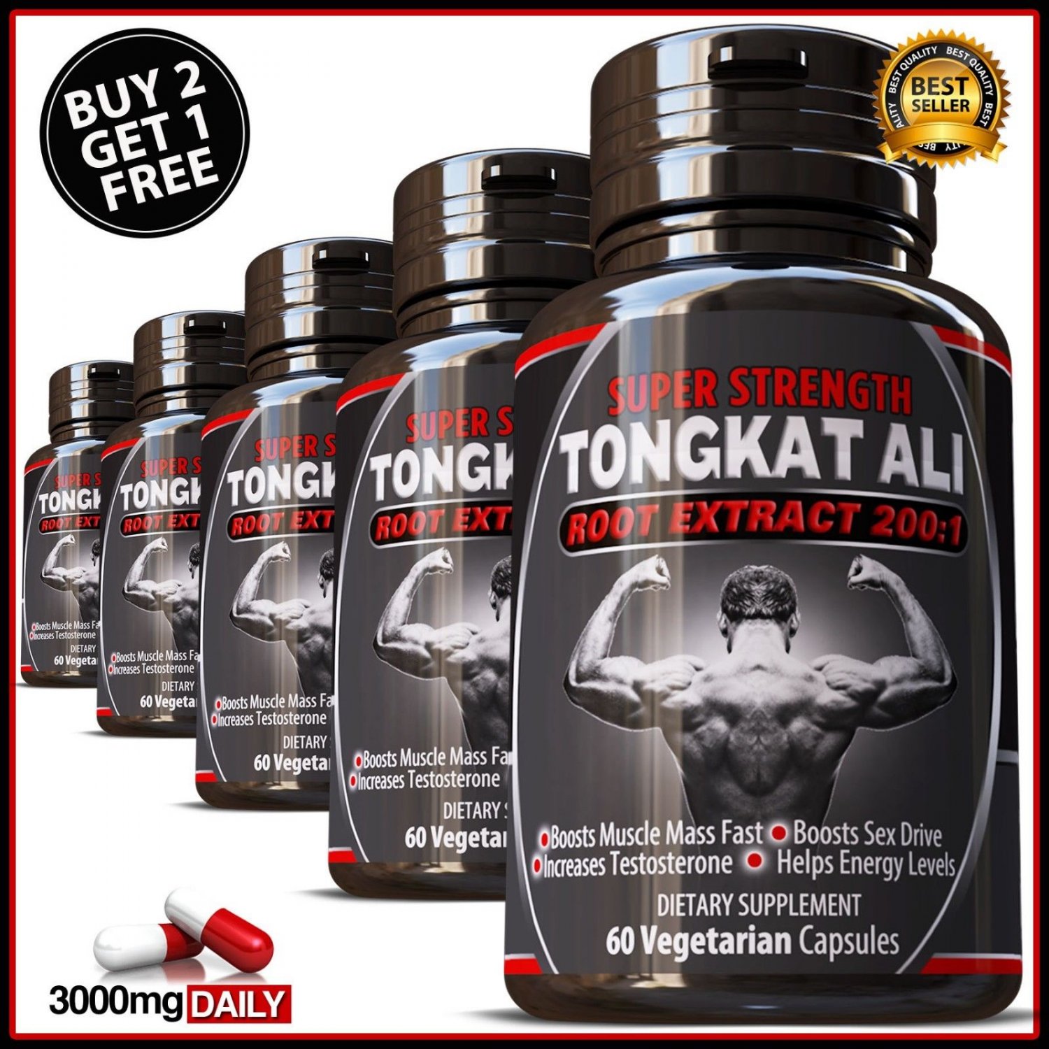 TONGKAT ALI PILLS 200:1 PUREST ROOT EXTRACT MUSCLE PASAK BUMI BOOSTER STRONGEST ZX