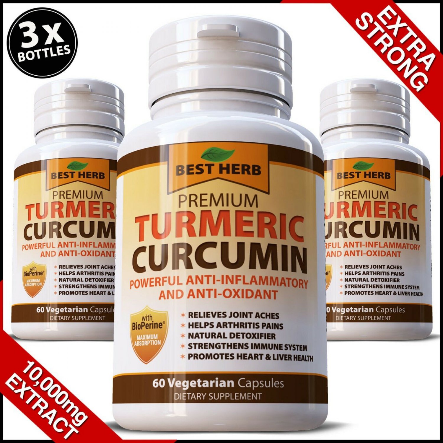 TURMERIC BLACK PEPPER 95% CURCUMIN TUMERIC EXTRACT CAPSULES ANTIOXIDANT 10,000mg ZX