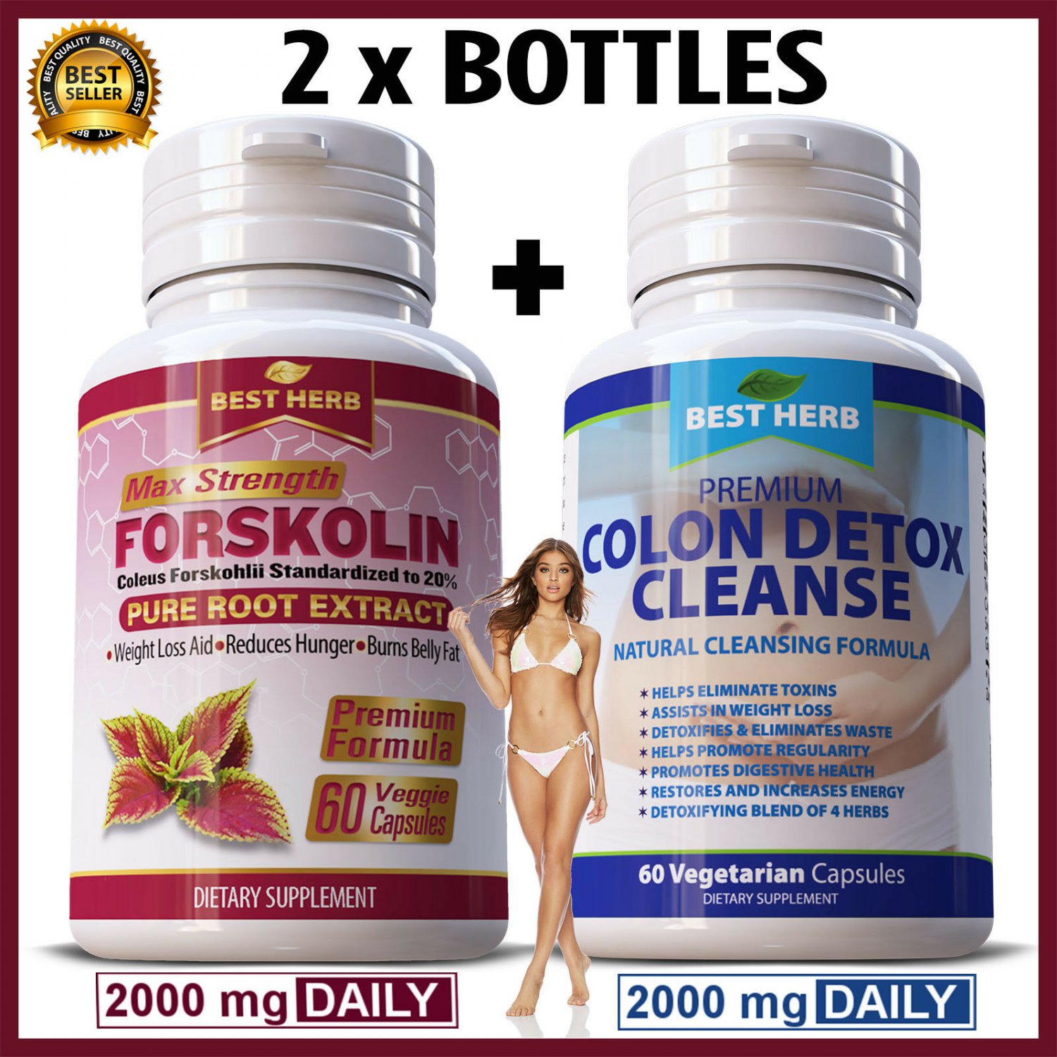 2 BOTTLES FORSKOLIN NATURAL SLIMMING DIET WEIGHT LOSS PILLS COLON DETOX CLEANSE ZX