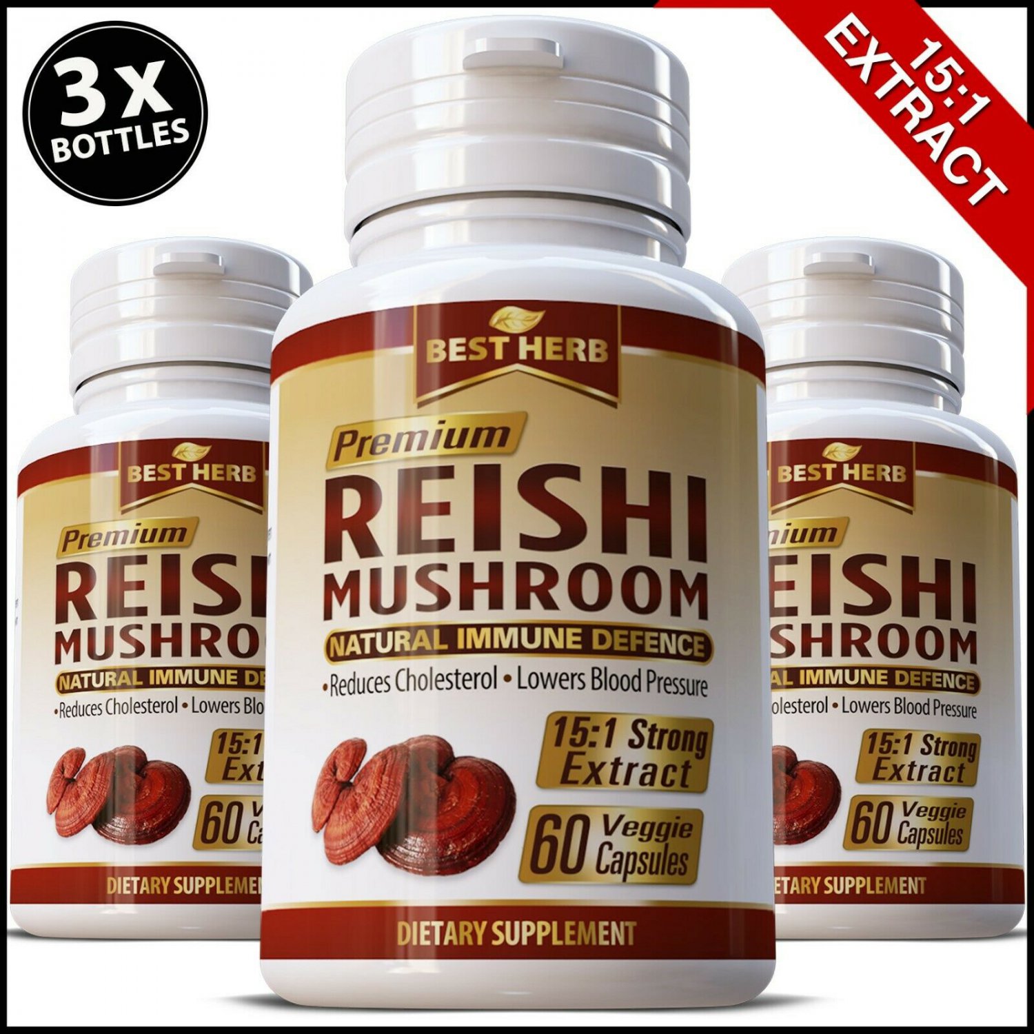STRONGEST ORGANIC REISHI MUSHROOM CAPSULES LINGZHI LUCIDUM EXTRACT PILLS SPORES ZX