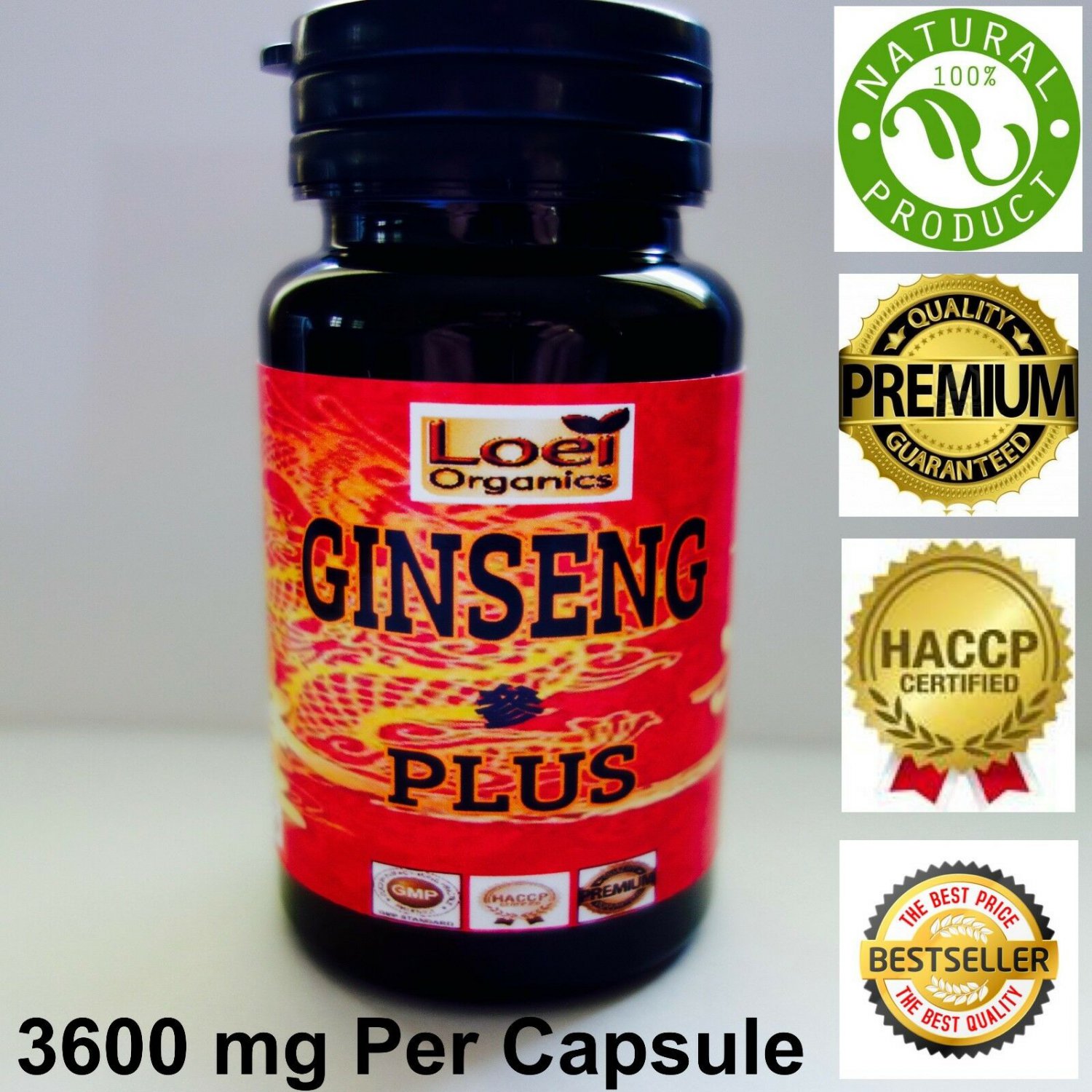 BEST Korean Ginseng panax energy boost 3600 mg Capsules Max Saponins Adaptogens ZX